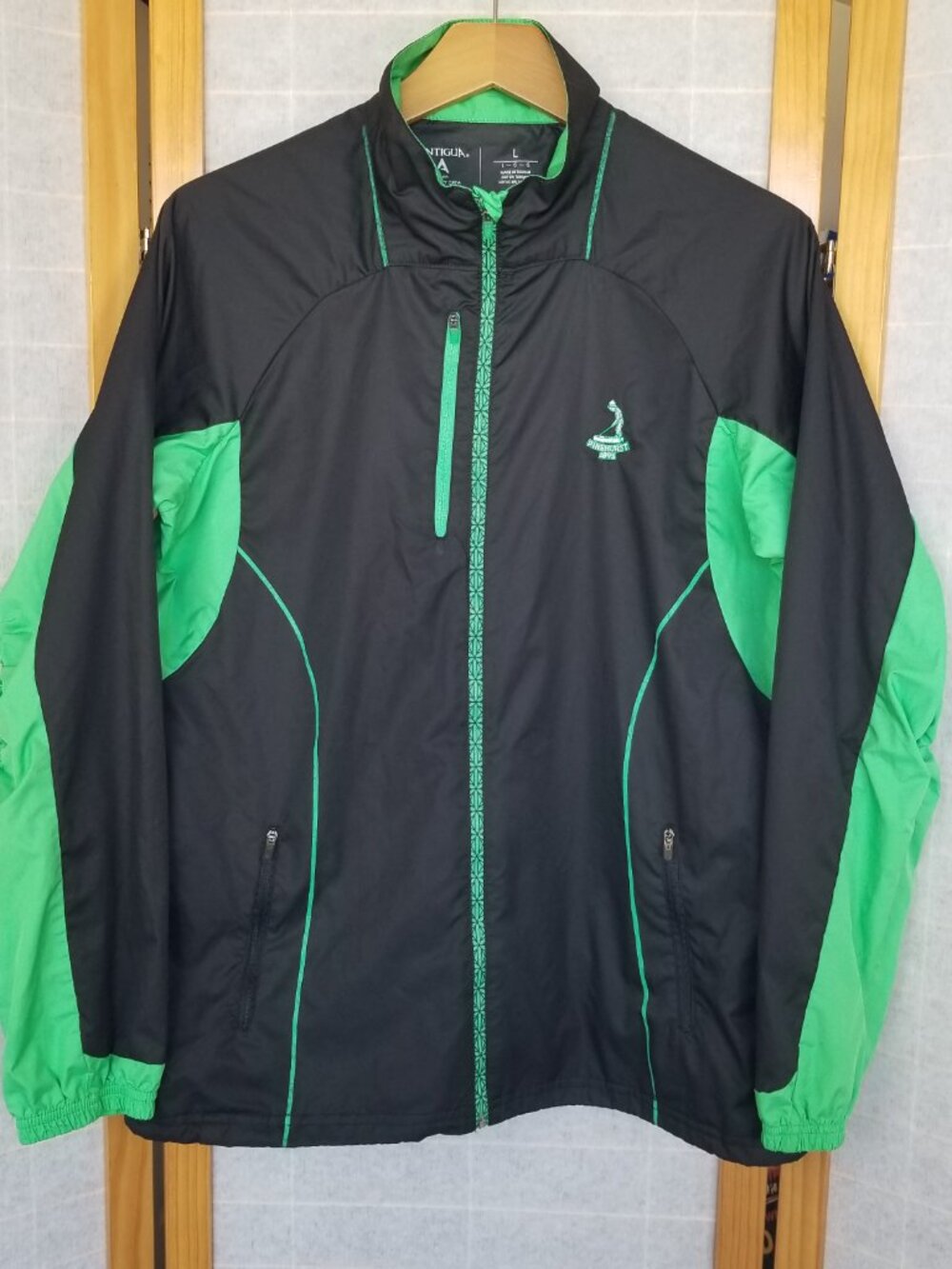 Pinehurst Golf Windbreaker Jacket Size Wms Large Black Green Antigua Light